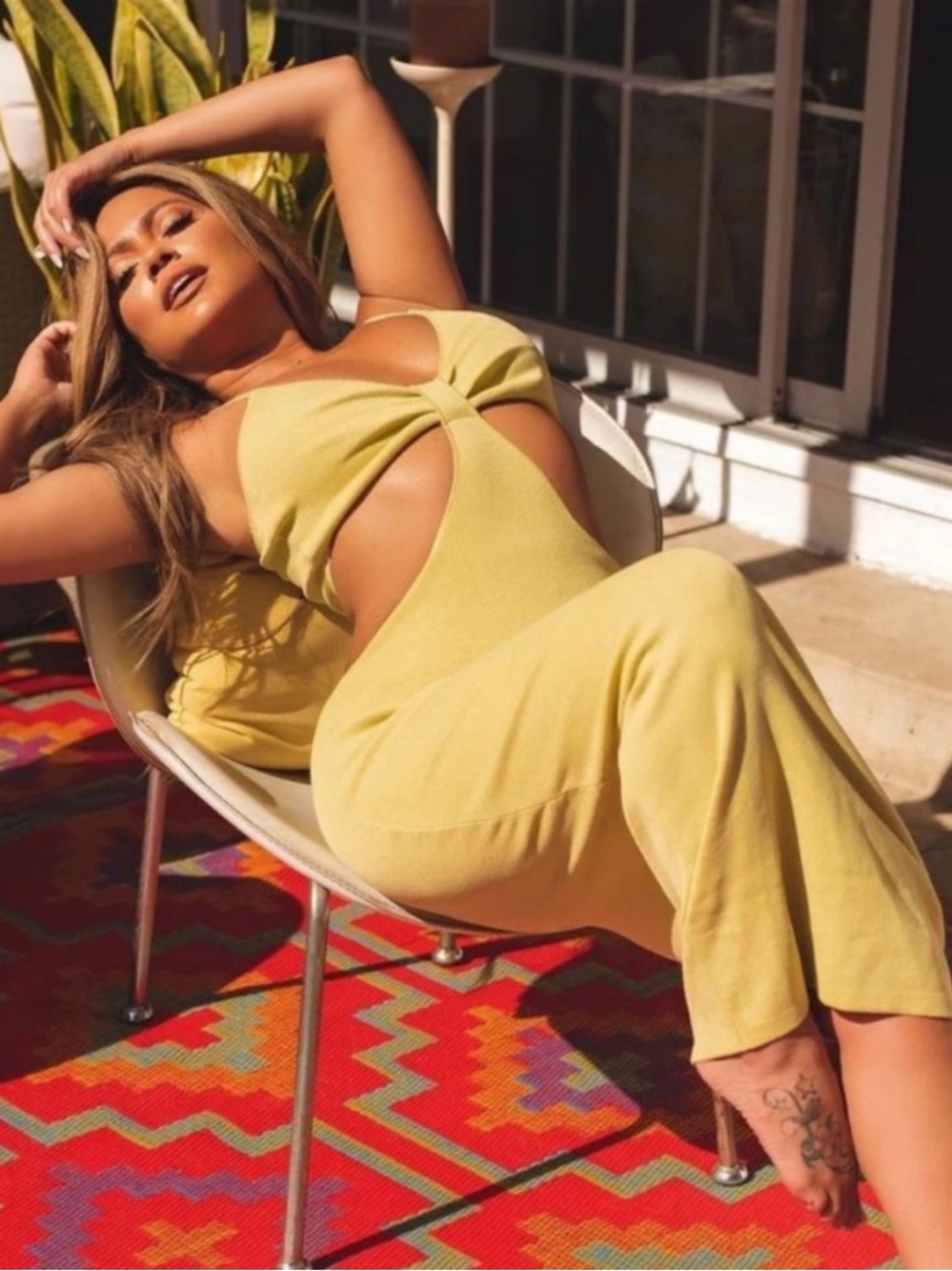 Fashion Nova Chartreuse Cutout Bodycon Dress